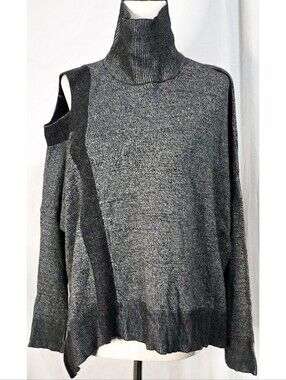 All Saints Gray Mock Neck Knit Sweater Shoulder Cutout Goth Cotton Oversized